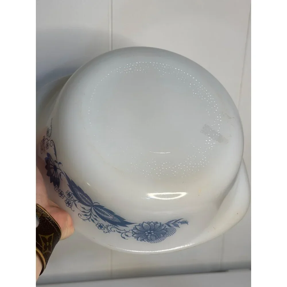 VTG‎ Glasbake White Blue Floral Casserole Dish Oven Safe Lid Serving Bakeware